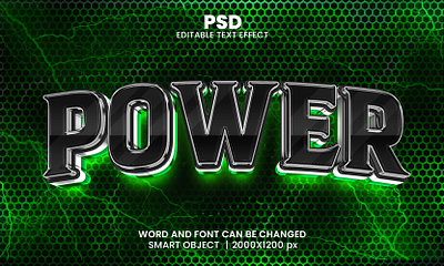 Power Movie 3d editable text effect design Logo alien green light light effect psd mockup toxic text effect