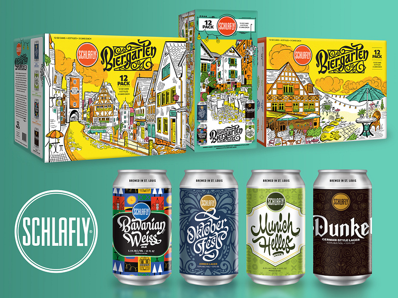 Schlafly Biergarten Packaging & Label Design beer beer packaging biergarten branding branding design brewery can case craft beer german germany graphic design hand drawn illustration illustrator label label design packaging packaging design schlafly