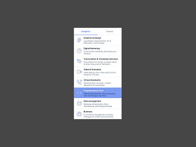 Job categories menu with big icons design figma ui