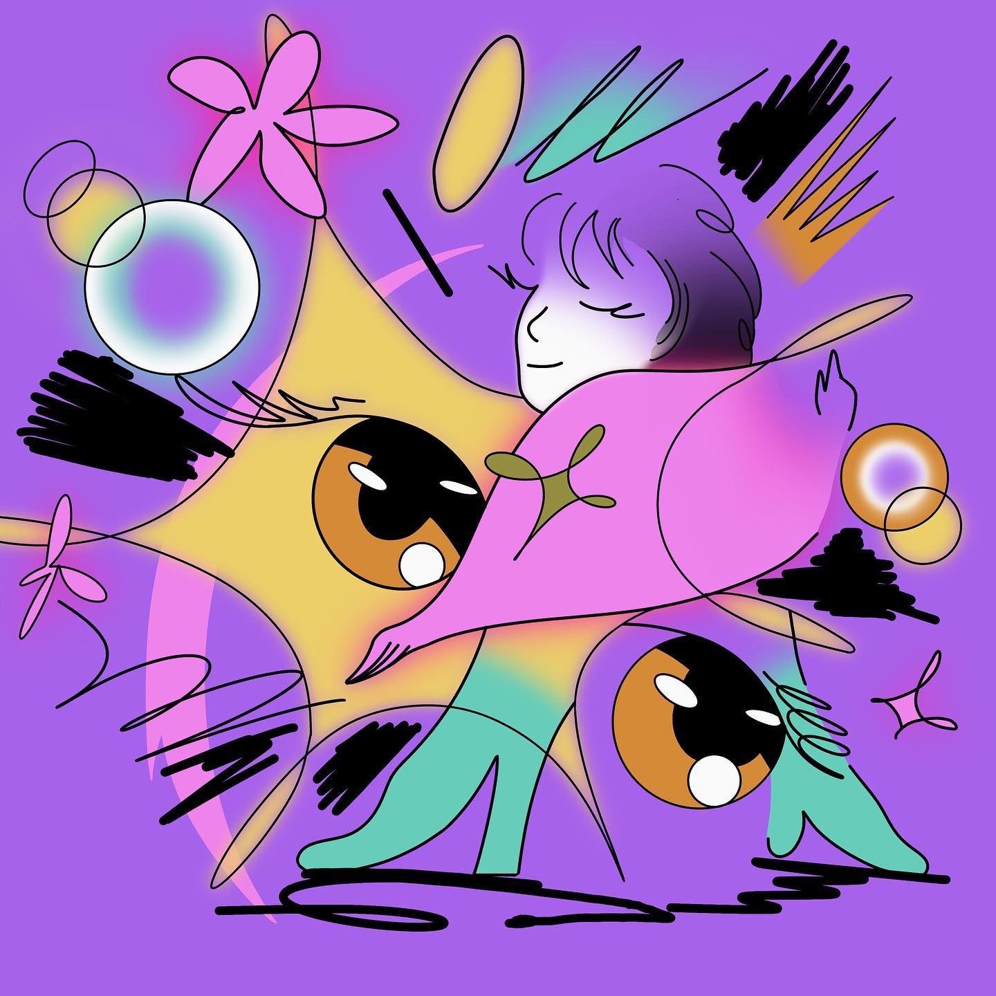 The glance 2d anime character eyes flat gaze glance illustration shapes simple sparkle