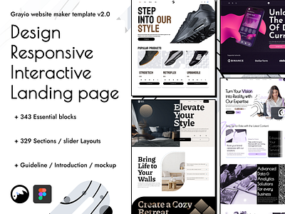 Grayio website Figma template v2.0 landing page mockup template typography ui ux website maker
