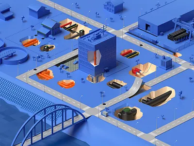 Low poly pipes 3d animation cinema4d design lowpoly city