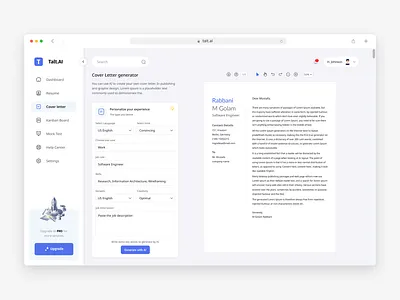 Cover Letter Generator _ Talt.ai ai app app design branding business clean cover letter creative dailyui dashboard design flat minimal saas ui uiux ux web