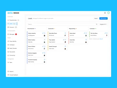 Marketplace Lead Table SaaS Manage Stage List Kanban Pipeline admin contact dashboard design system drag and drop kanban lead lifecycle list manage marketing pipeline platform saas sales software stage table tag ui