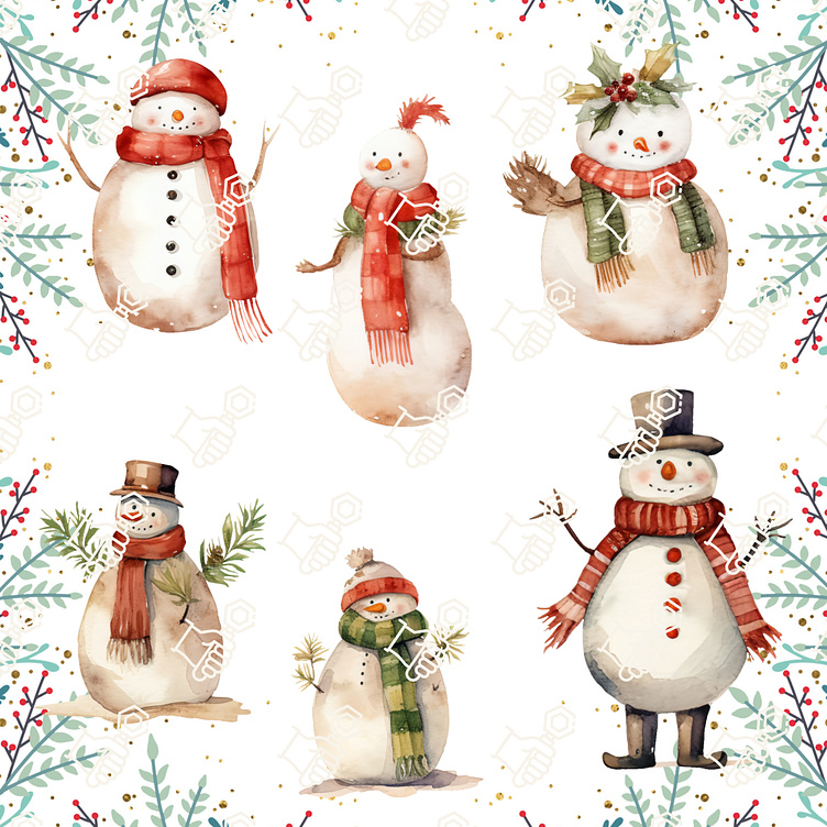 Build a Snowman Clipart Illustration Set Festive Sublimation