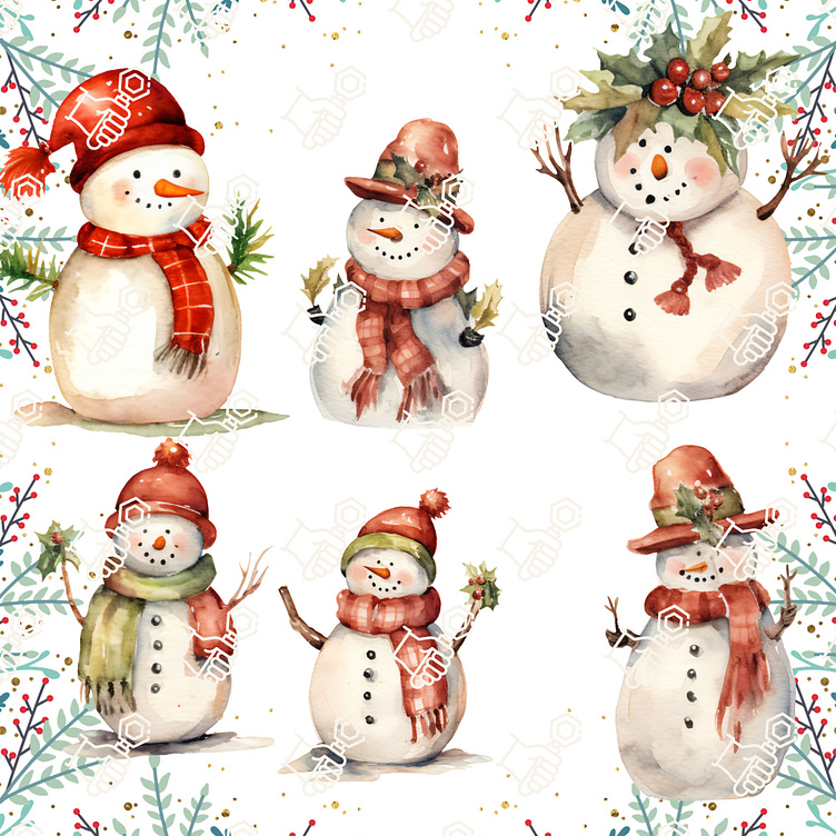 Build a Snowman Clipart Illustration Set Festive Sublimation