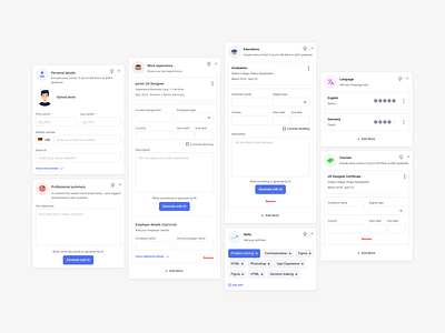 Resume builder components app app design branding clean creative dailyui dashboard design flat interface minimal saas ui uidesign uiux web