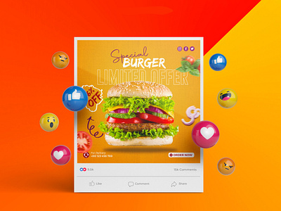 Social Media Banner addvertisment banner burger burger add burger banner food food banner graphic design maketing media resturent social media banner