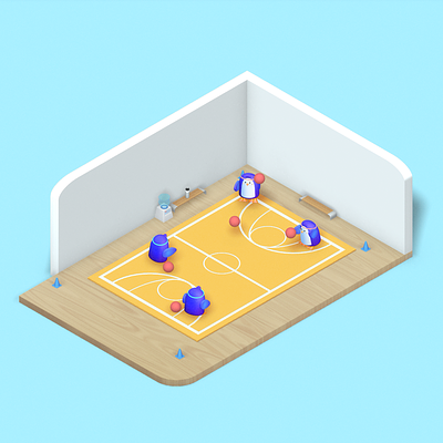 Penguin Dodgeball 3D 3d ball blender dodge flat illustration isometric minimal penguin spline vector