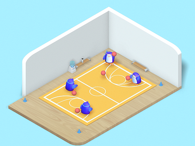 Penguin Dodgeball 3D 3d ball blender dodge flat illustration isometric minimal penguin spline vector