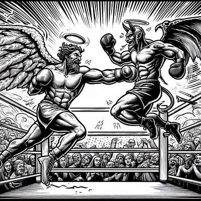 boxing god vs evil graphic design