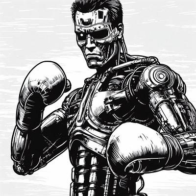 terminator boxing graphic design pencil style