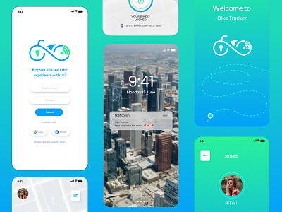UX/UI Design: Bike Tracker App app bike blue city design green mobile ui ux