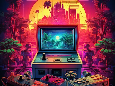 Back to Back ai graphic design illustration midjourney neon retro