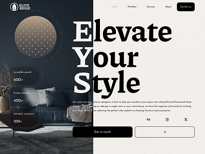 Elite beige interior design landing page branding design interior interior design landing page ui ux web design website