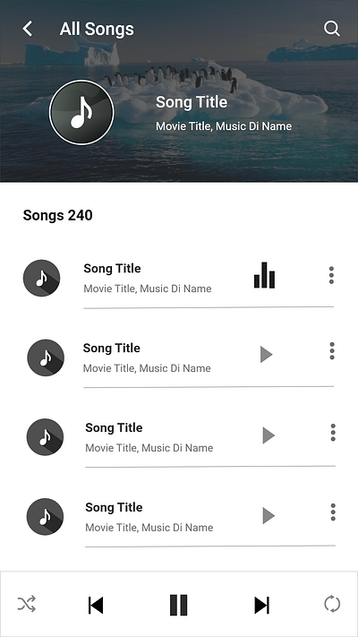 Music App/ Playlist app listing screen best mobile app design mobile ui music music app design playlist song list songs ui ux
