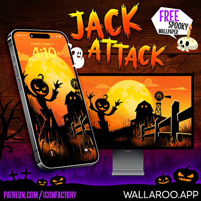 Jack Attack Wallpaper (FREE) dark mode gedeon maheux halloween ipad iphone jack o lantern lock screen spooky wallpaper