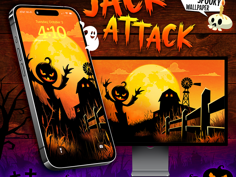 Jack Attack Wallpaper (FREE) dark mode gedeon maheux halloween ipad iphone jack o lantern lock screen spooky wallpaper