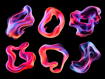 Holographic abstract shapes & forms 3d abstract ai generated assets colorful fluid forms glowing gradient graphic design isolated lava liquid melted neon rendering vibrant volcanic