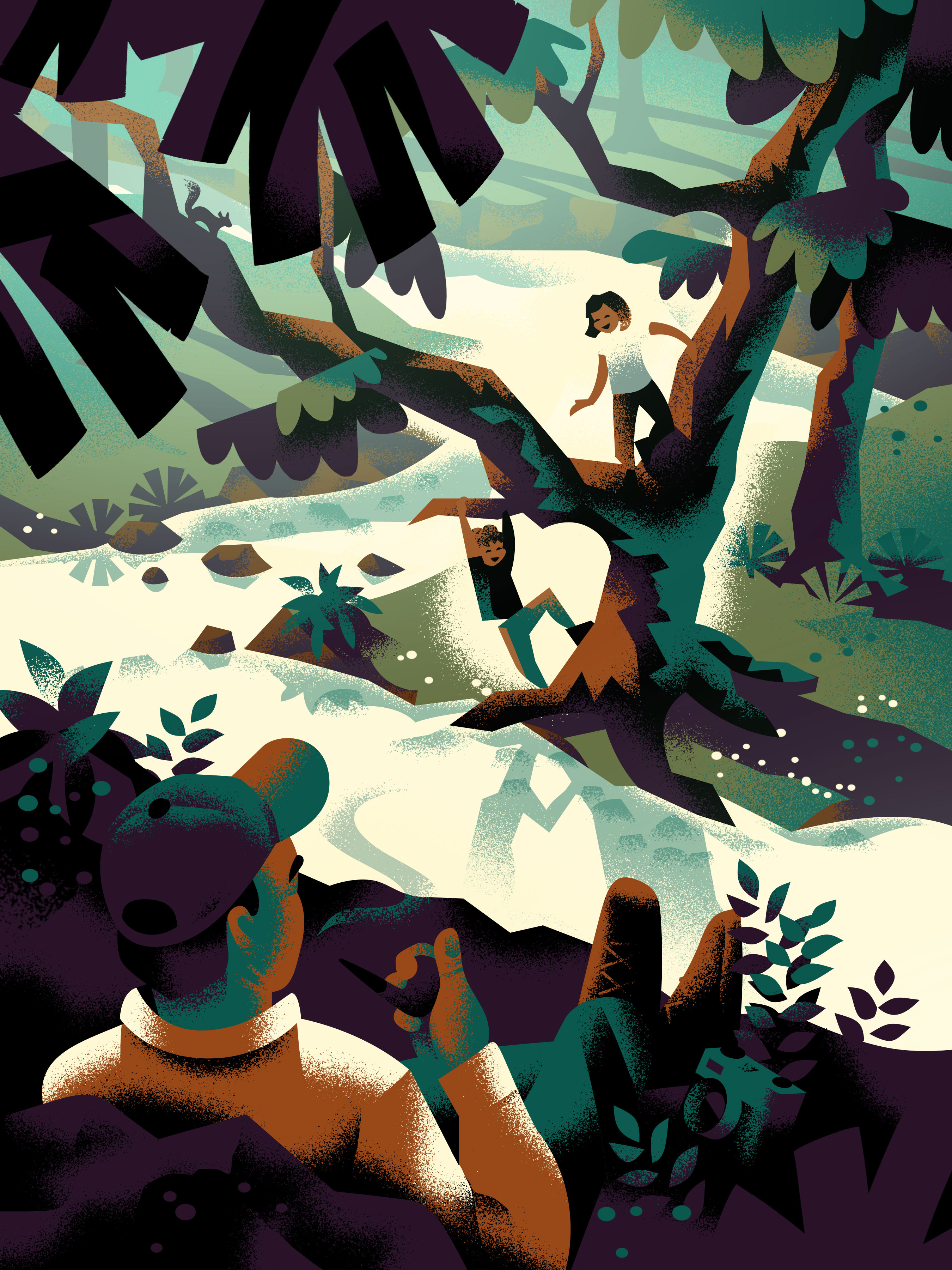 Climbing Back In Time childhood childrens book forest illustration kids outdoors play retro trees woods