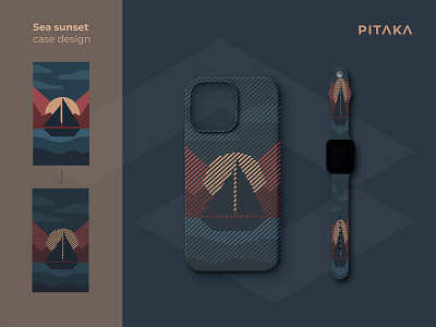 Pitaka phone case and watch band with sea sunset illustration band branding case graphic design illustration phone pitaka sea ship sunset watch