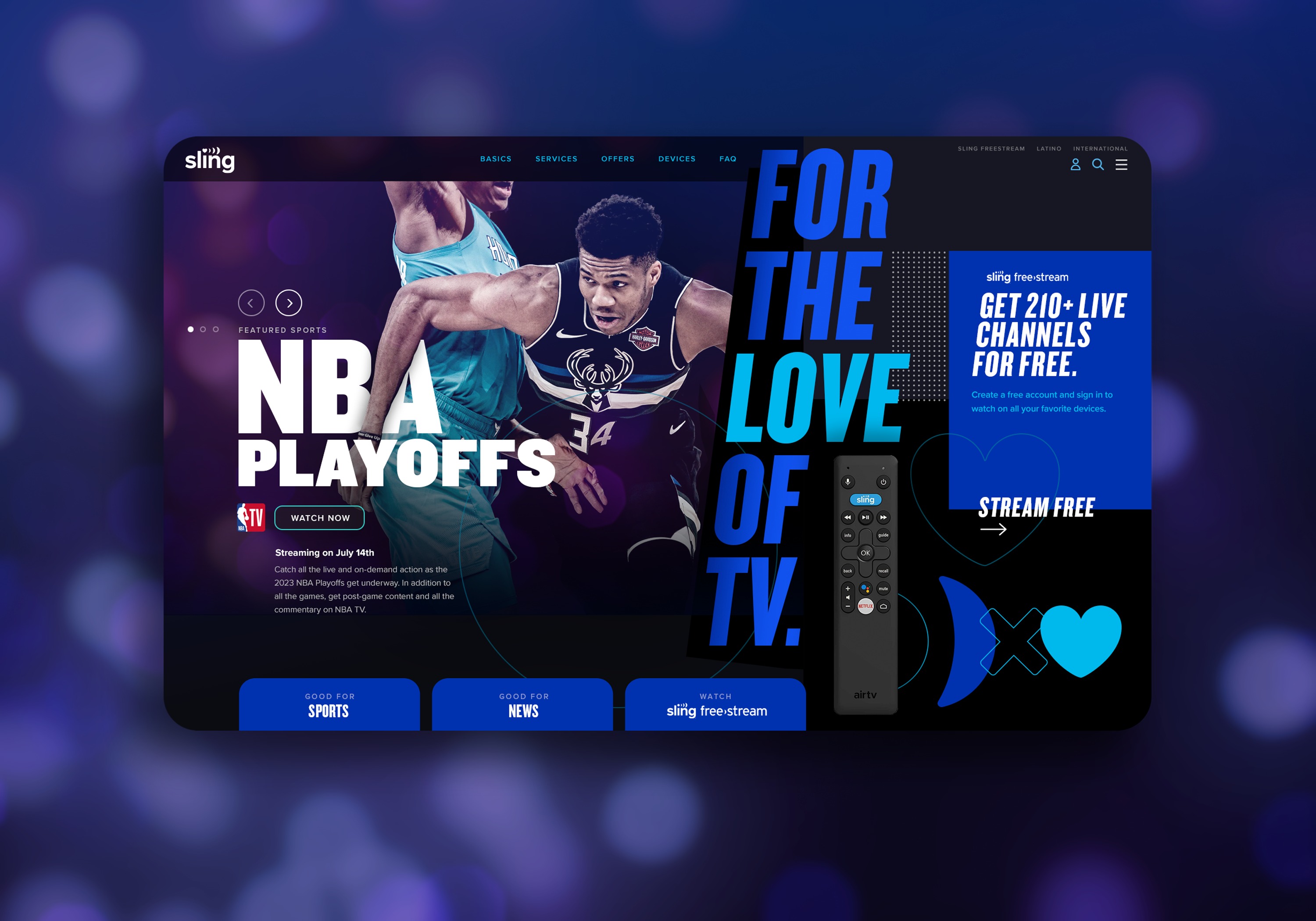Sling website refresh app design device interactive interface media platform service sling smart tv streaming tv ui website