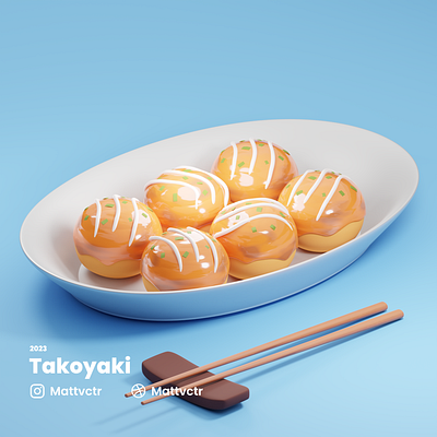 Takoyaki / たこ焼き3D Stylized art 3d 3d art 3d food 3d icon 3d illustration blender design graphic design illustration japanese food stylized takoyaki