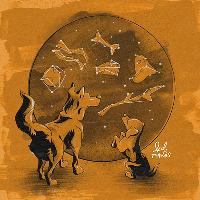 Day 5 - Map | Inktober 2023 book celestial challenge children constellation cute dog fall illustration ink inktober kid lit map night october procreate sky star texture