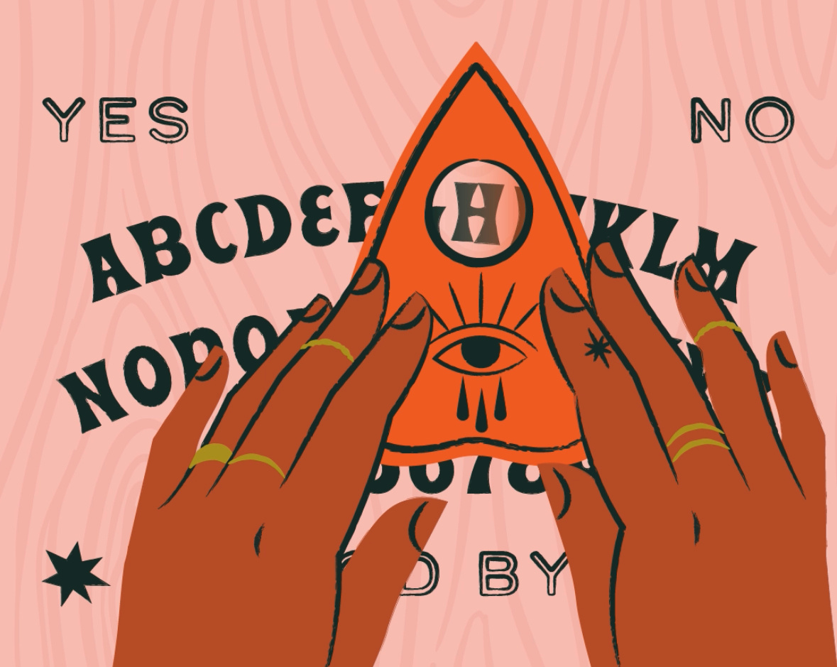 Ouija Board Animation after effects animation feminine halloween hand drawn hands illustration inktober mid century ouija board spooky texture vintage