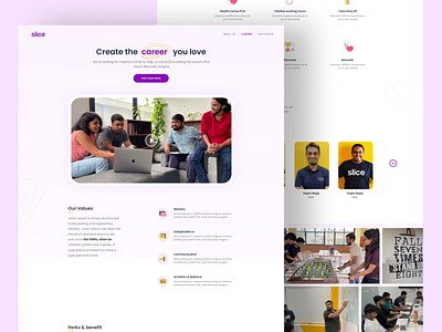 Slice Career Page Concept about us ambience career cc credit card founders job open roles photo roles slice team team members