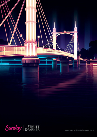 London at night architecture bridge city england futur illustration light london magazine neon