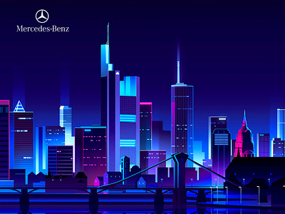 Mercedes benz automotive blue brand branding city gradients illustration light nightcity purple