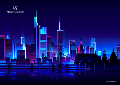 Mercedes benz automotive blue brand branding city gradients illustration light nightcity purple