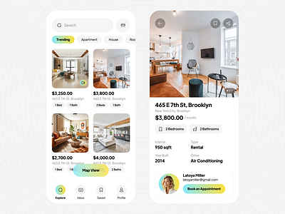 Real Estate App apartment app appointment clean design home house map product design property real estate real state app rental sale ui uiux ux