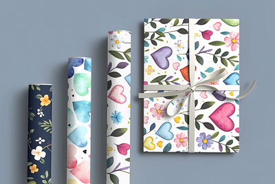 Gift paper roll patterns mockup graphic design gift mockup