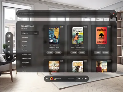 Vision Pro Concept | BingeBooks apple vision ar audiobooks book bookapp library reading ui ux vision pro vr