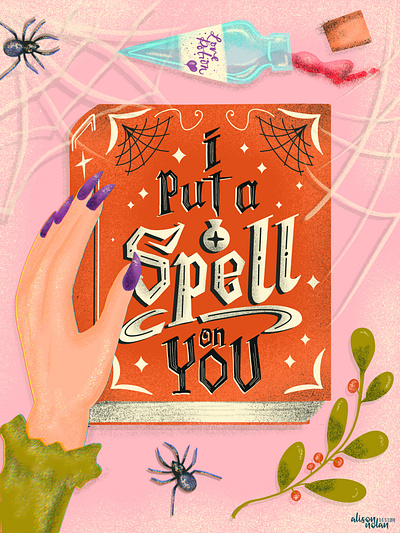 I put a spell on you colour design drawing challenge female illustrator halloween hand drawn hand lettering illustration procreate spells