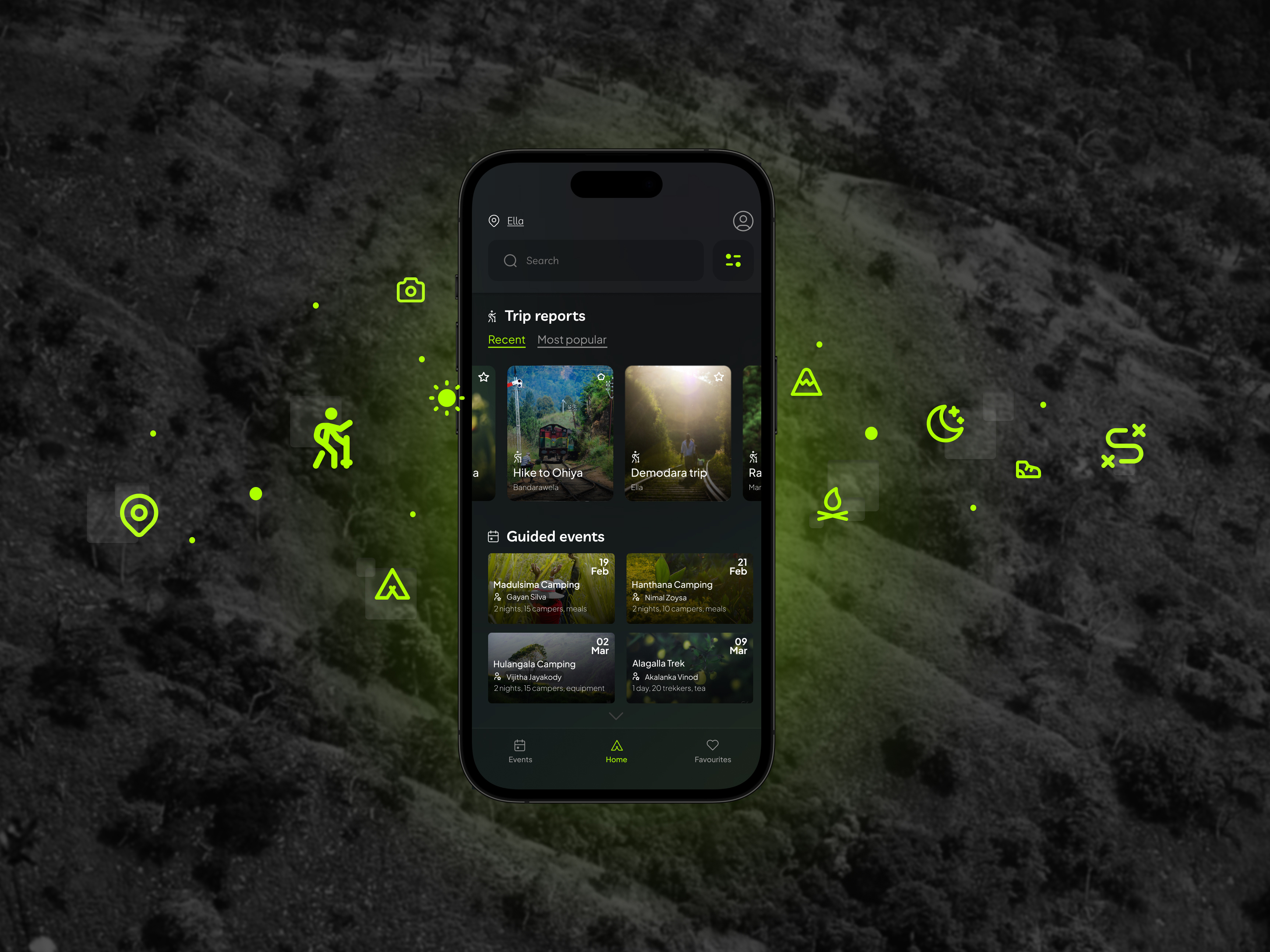 Lankan Trekkers - Travel App app design guides hikers jithmi alwix mobile mobile app for travelers mountains sri lanka travel travel app travel application trekkers ui ui.ux uiux ux vector