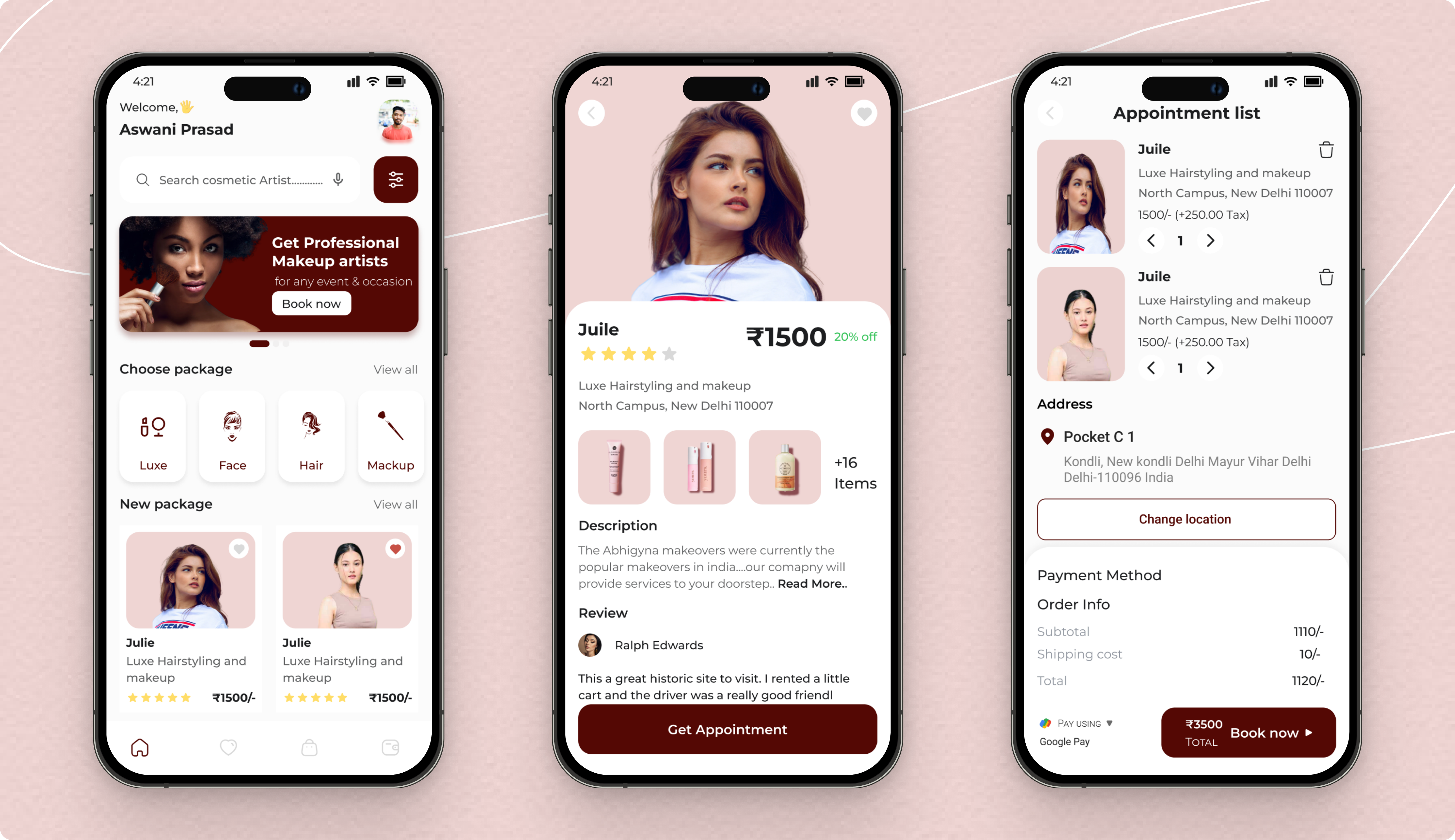 Makeup Artist Appointment Mobile App UI design app branding cosmetic design graphic design illustration makeup app makeup artists ui mobile app service app ui design service ui ui ui design uiux ux ux design uxui vvcosmetic web website