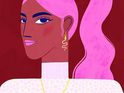 Portrait in Pink II colourful digital art editorial fashion feminine girl illustration pink and brown pink hair portrait procreate woman