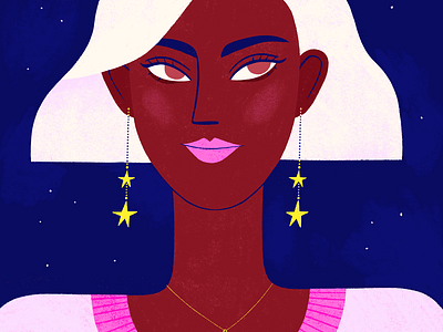 Portrait in Pink III blue digital art fashion female feminine girl illustration moon pink portrait procreate stars vibrant woman