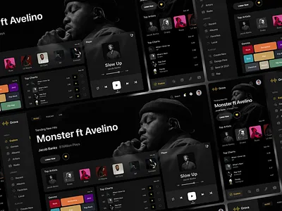 Grova Music app creative dark design desktop music product design ui ux website