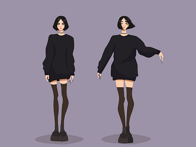 A girl in oversized sweatshirt adobe illustrator cartoon character fasion girl illustration portrait vector vector illustration