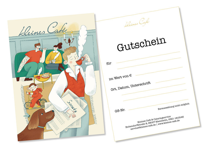 The cafe gift card cafe character characterdesign characters child coffee dog food illustration illustrator people restaurant