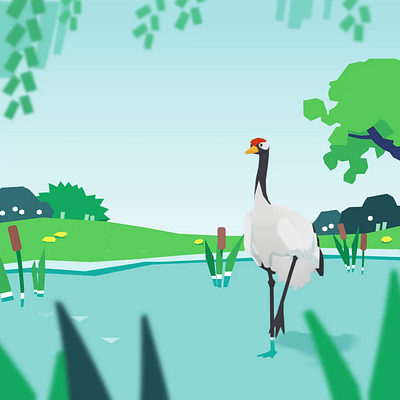 Forest Island - Crane animation 2d animation 2d motion after effects animal animation character character animation character motion crane foggy game game promotion game video island motion graphics oriental oriental animal