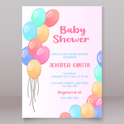 Baby Shower Invitation Template Design baby babyshower balloon branding card colorful couple cute design floral frame illustration invitation logo modern party pink template wedding