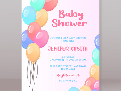 Baby Shower Invitation Template Design baby babyshower balloon branding card colorful couple cute design floral frame illustration invitation logo modern party pink template wedding