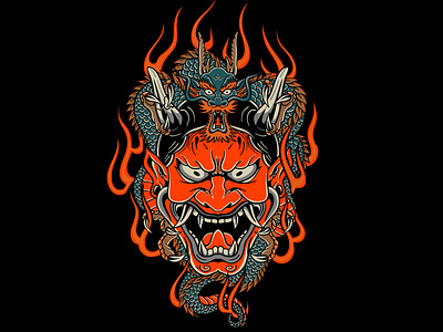 Dragon Oni Mask apparel artwork branding clothing design graphic illustration logo procreate streetwear ui vector
