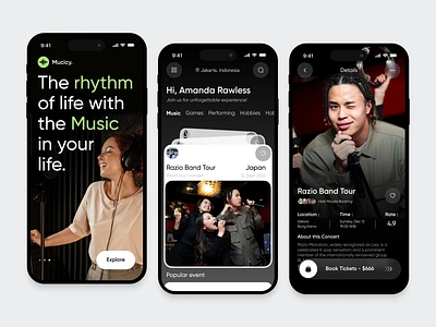 Mucicy - Event Mobile App band clean event event mobile event mobile app mobile mobile app mobile app design music music event ui design