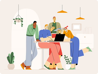 Mately - Checking & Reviewing Team Results Illustration 2d check collaboration colorful company creative flat illustration leadership mentor office review room start up support team teamwork together work workspace